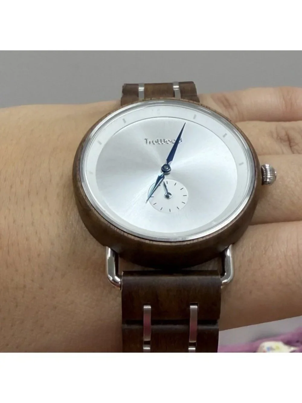 Truwood Titan Dune Walnut Wood Wrist Watch With Silver Metal Face